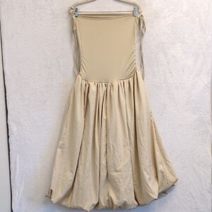 Tan Ruched‎ Strapless Stretch Renaissance Boho Women's Dress Size S